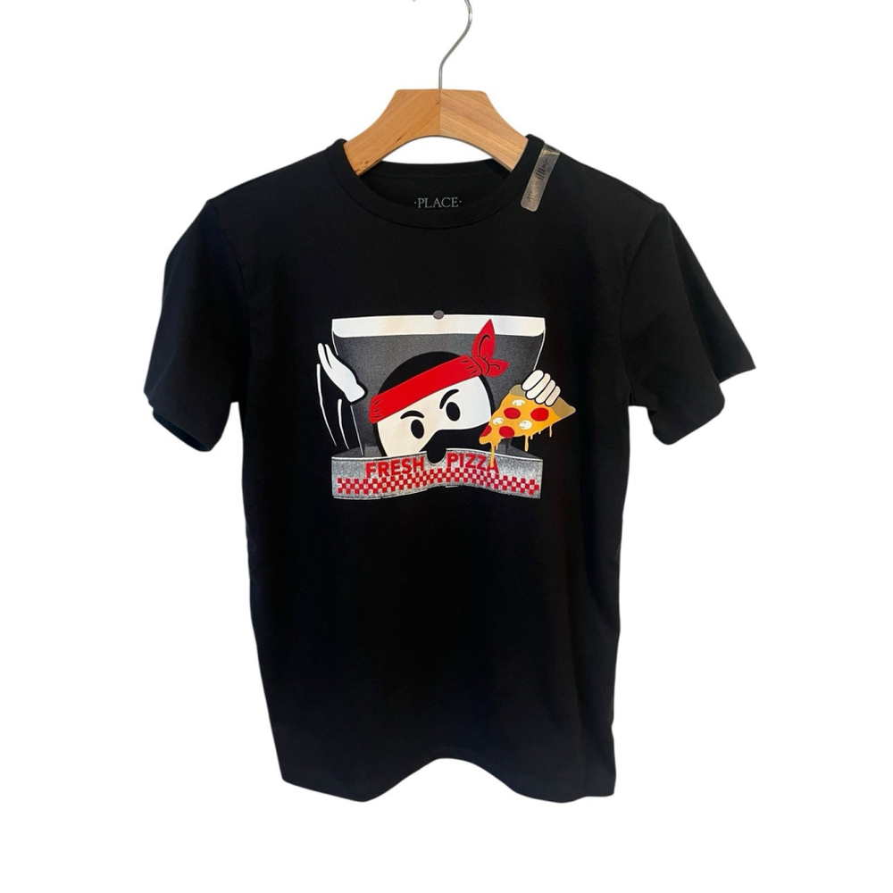 The Children's Place T Shirt Boys XL 14 Black Fresh Pizza Short Sleeve Tee NWT